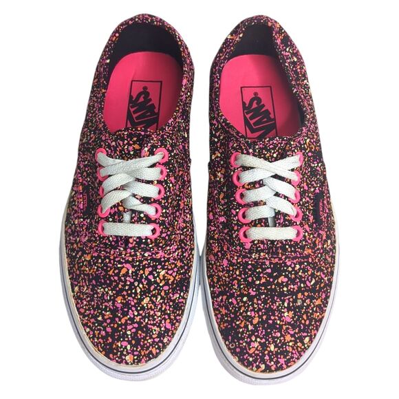 Vans Authentic Neon Paint Splatter Lace Up Sneakers Black Pink 7 Men 8.5 Women - Picture 3 of 8